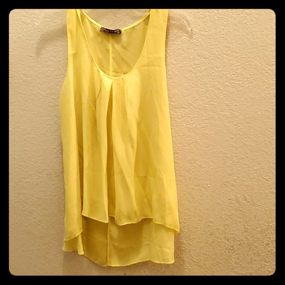 Yellow Chiffon Hi-Lo Tank - L - Boho Cottagecore Summer Blouse